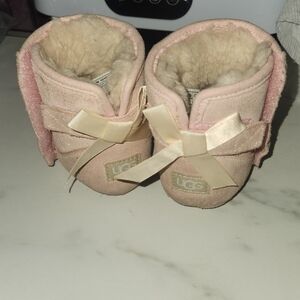 UGG Infant Pink Sheepskin Booties with Bow